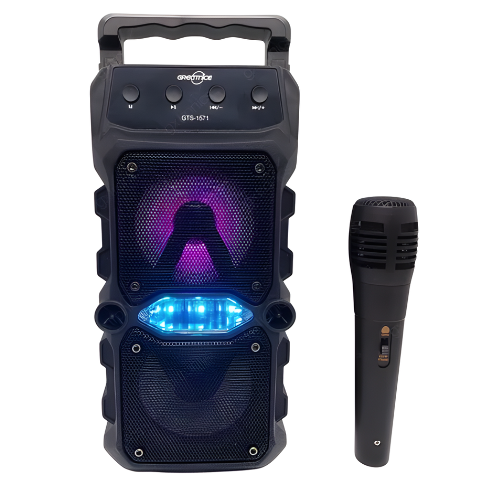 Parlante Torre Bluetooth Recargable con Micrófono Luces LED y Doble Woofer