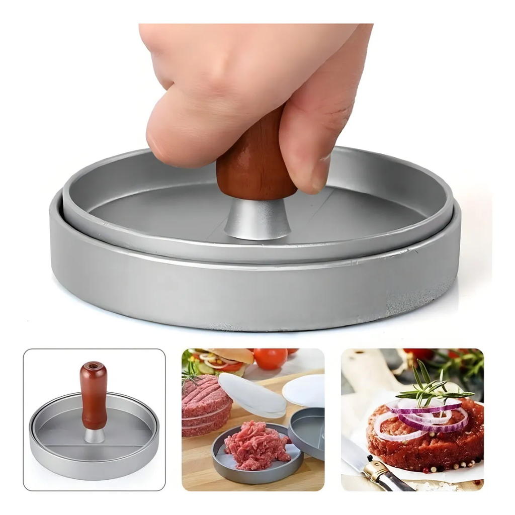 Molde Prensa para Hamburguesas Onixtech en Aluminio con Mango de Madera