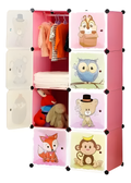 Armario Infantil Modular Rosa 8 Cubos con Diseños de Animales para Niñas