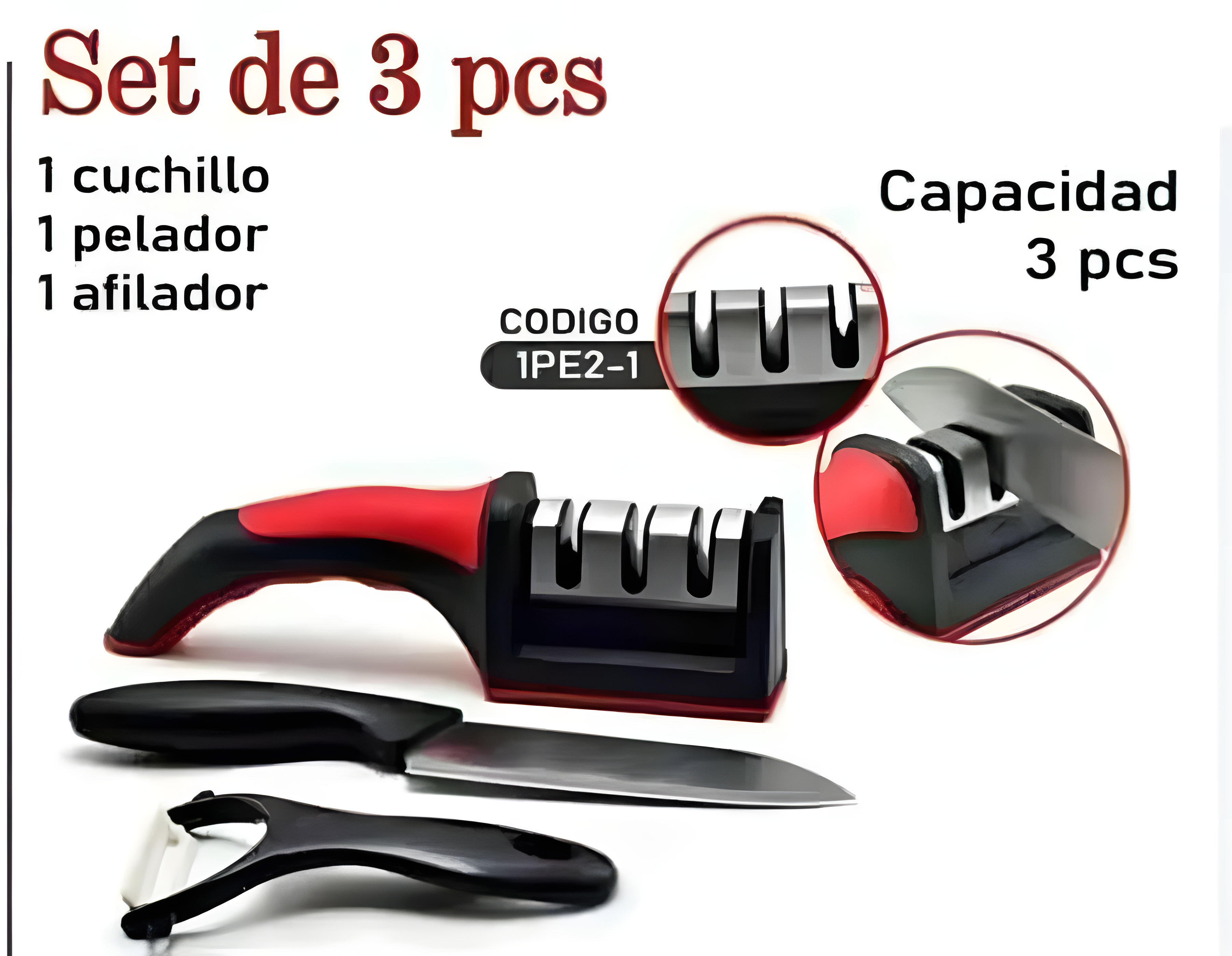 Kit de Cocina 3 en 1 con Cuchillo Chef Afilador y Pelapapas