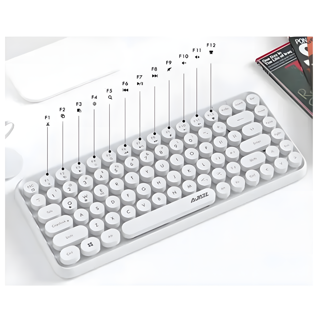 Teclado Compacto Blanco AJAZZ con Teclas Redondas Estilo Retro